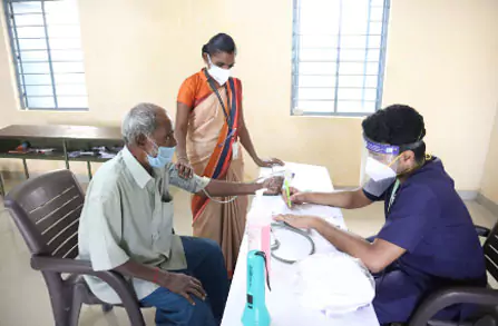 An Image of SNHRC Conducted free health checkup at a nearby village.